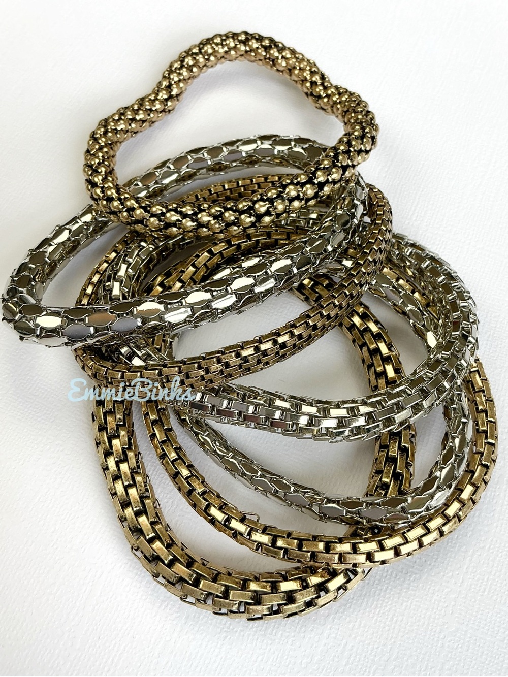 New Free People Metallic Mesh Stretch Bangle Bracelet Set
